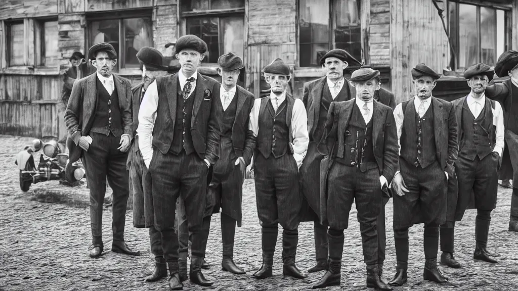 Prompt: a group shrimp mans dressed like the peaky blinders