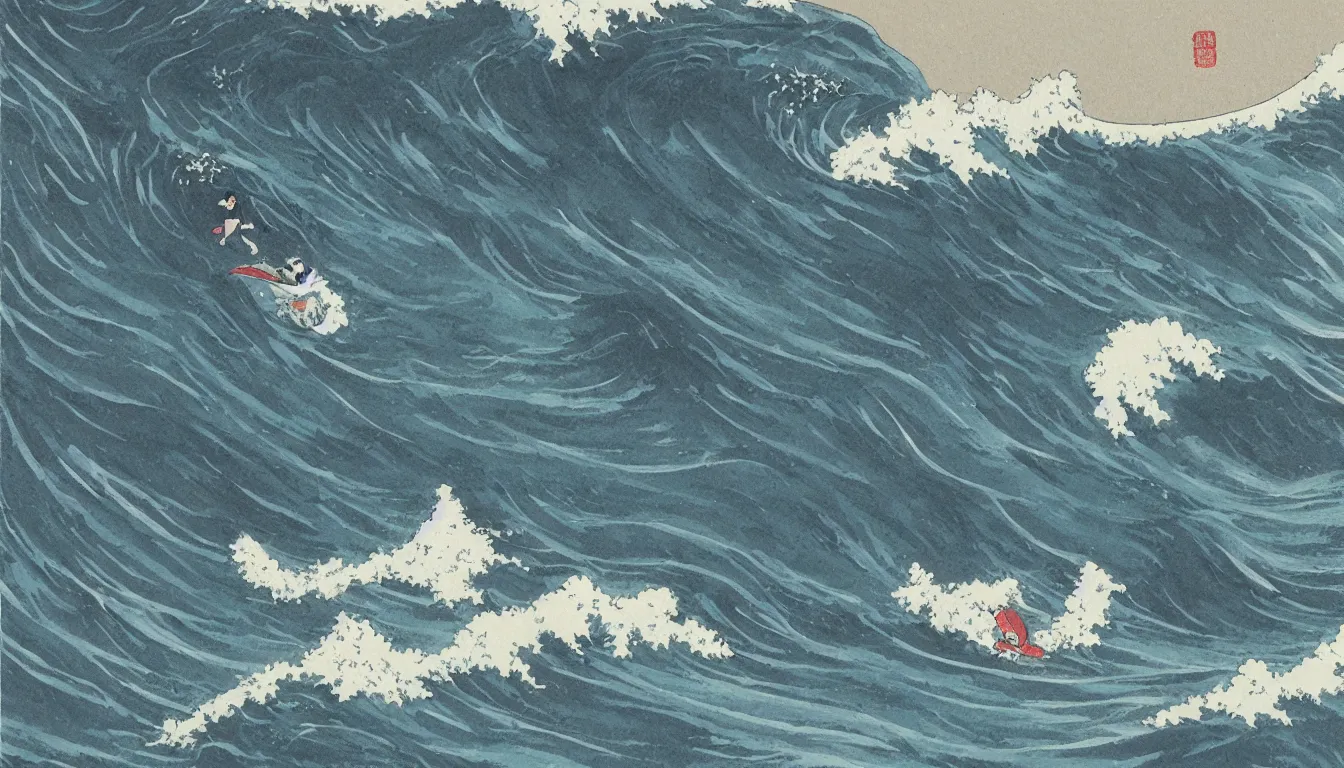 Prompt: big wave, japanese illustration