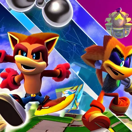 Image similar to crash bandicoot bros kirby super star ultra sonic the hedgehog gta style ratchet and clank