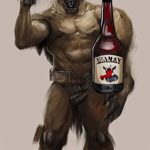 Prompt: a humanoid german shepherd beast - man in military style, holding a bottle of beer, artstation, concept art, smooth, sharp foccus ilustration, artstation