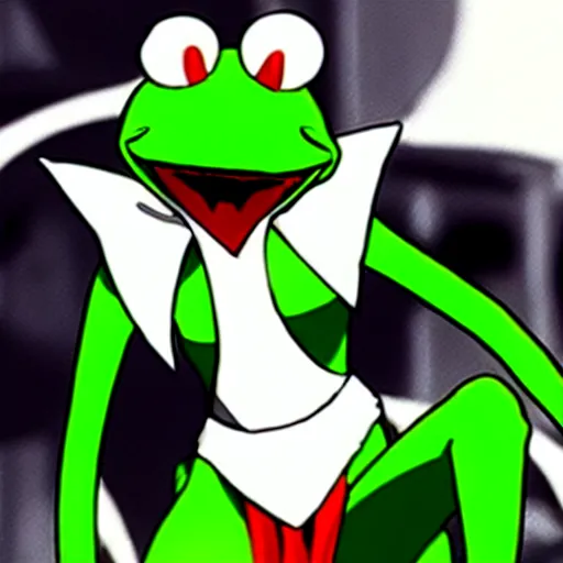 Image similar to kermit the frog as ragyo kiryuin from kill la kill, anime