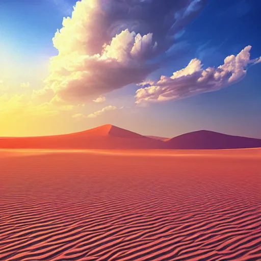 Prompt: endless desert, digital art, devinart, golden hour,