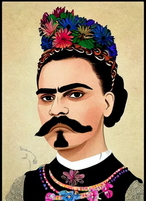 Image similar to Emiliano zapata in Frida Kahlo style