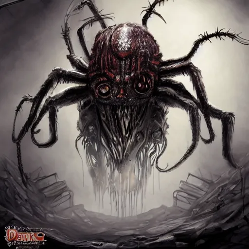 Image similar to d & d monster, huge spider monster covered in eyes, dark fantasy, concept art, character art
