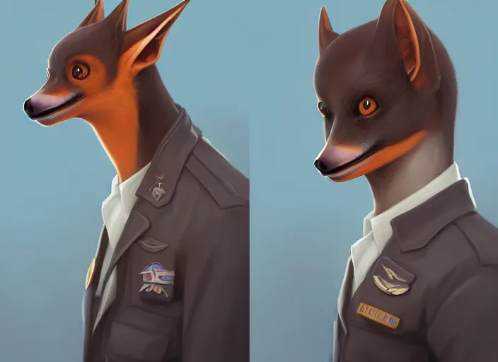 Image similar to character portrait feature of the anthro male anthropomorphic flying fox fruit bat fursona wearing airline pilot outfit uniform professional pilot for delta airlines character design stylized by charlie bowater, ross tran, artgerm, and makoto shinkai, detailed, soft lighting, rendered in octane