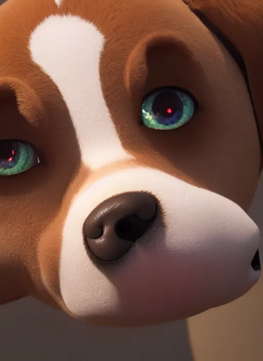 Image similar to 🐶, anime, disney, pixar, 8 k, hd, dof, kodak film, volumetric lighting, subsurface scattering, photorealistic, octane render, details