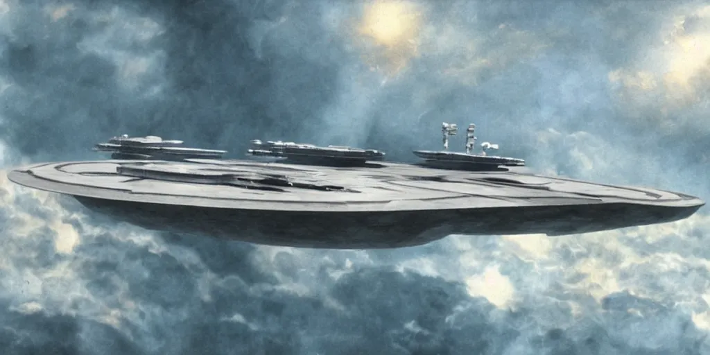 Prompt: matte painting of the USS Enterprise D