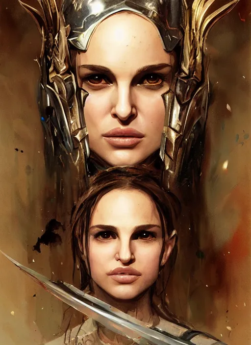 Image similar to young natalie portman, legendary warrior, warframe, lord of the rings, tattoos, decorative ornaments, battle armor, carl spitzweg, ismail inceoglu, vdragan bibin, hans thoma, greg rutkowski, alexandros pyromallis, cute, perfect face, detailed, sharply focused, centered, rule of thirds, photorealistic shading