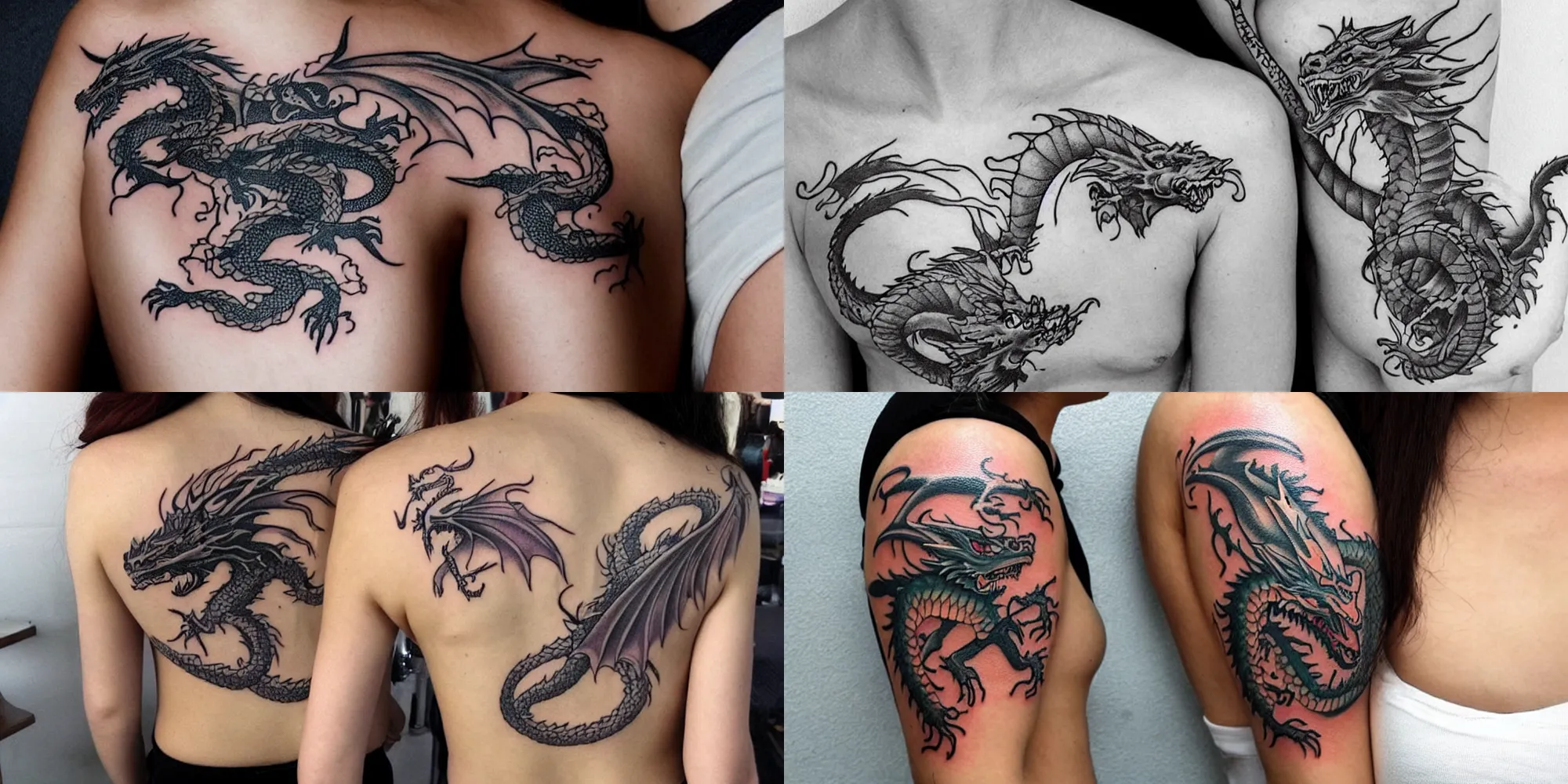 Prompt: dragon with a girl tattoo