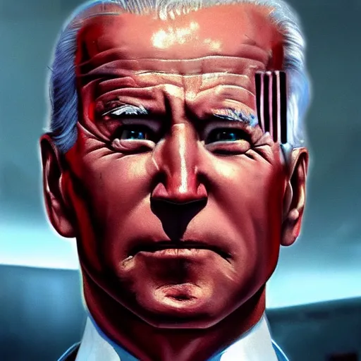 Image similar to joe biden as the terminator, dramatic lighting, cinematic, establishing shot, extremly high detail, photorealistic, cinematic lighting, artstation, style by James Gurney