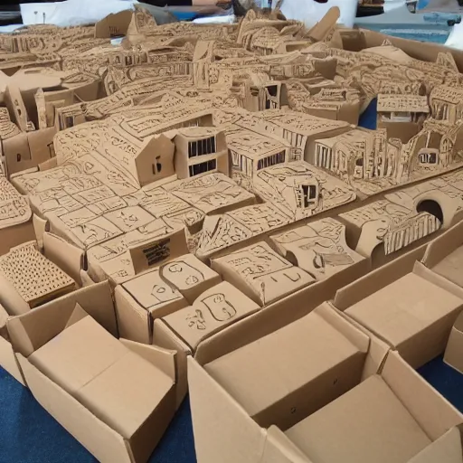 Prompt: a city made out of cardboard