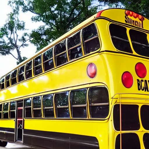 Image similar to a giant spider made out of schoolbus, a school bus in the shape of a spider