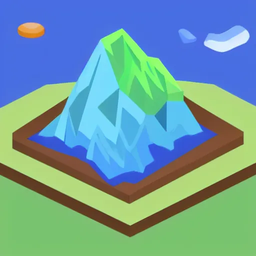 Image similar to isometric view of a mountain with blue gems as resources, svg