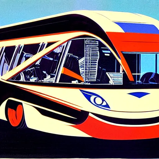 Image similar to concept art for rocket powered bus, painted by syd mead, high quality