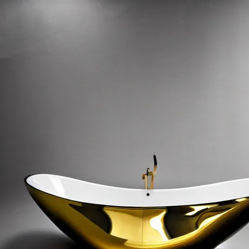 Prompt: gold bathtub designed by zaha hadid