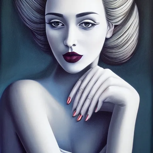 Prompt: a painting of a beautiful woman!!!, an ultrafine detailed painting by rafal olbinski, behance contest winner, pop surrealism, detailed painting, very detailed, minimalist, airbrush art
