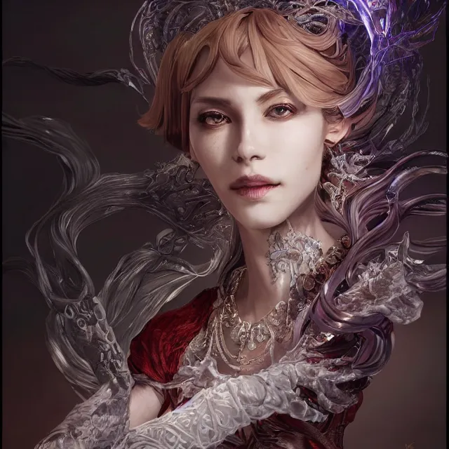 Image similar to the portrait of the lawful evil sorceress personified as an absurdly beautiful, graceful, elegant, sophisticated, mature woman, an ultrafine hyperdetailed illustration by kim jung gi, irakli nadar, intricate linework, bright colors, octopath traveler, final fantasy, unreal engine 5 highly rendered, global illumination, radiant light, detailed and intricate environment