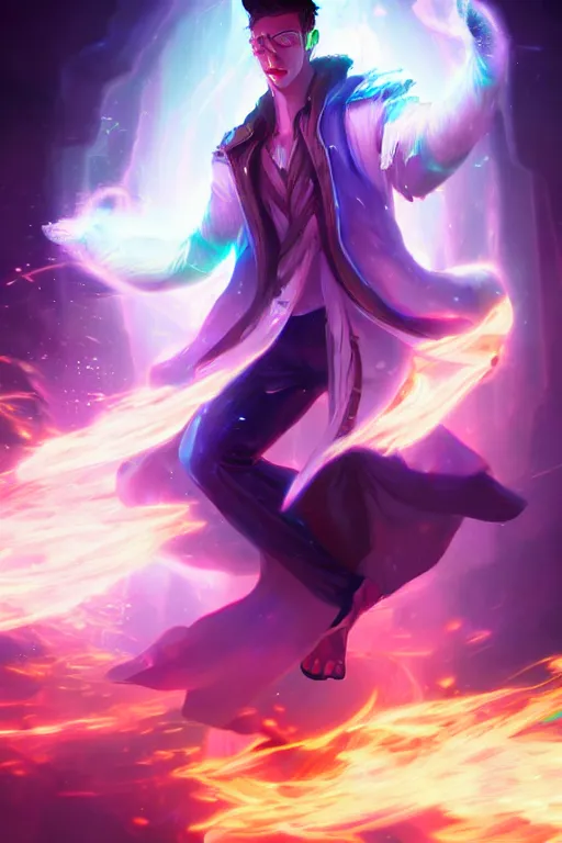 Image similar to a human elemental sorcerer, blurred environment background, colorful magic effects, white skin, portrait, male, sharp focus, digital art, concept art, dynamic lighting, by emylie boivin and rossdraws