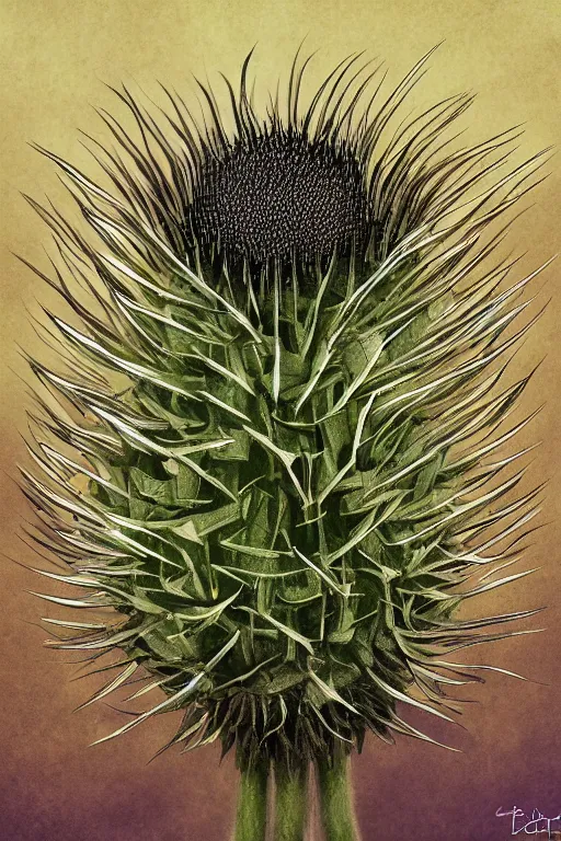 Image similar to a artichoke thistle dandelion monster, highly detailed, digital art, sharp focus, trending on art station