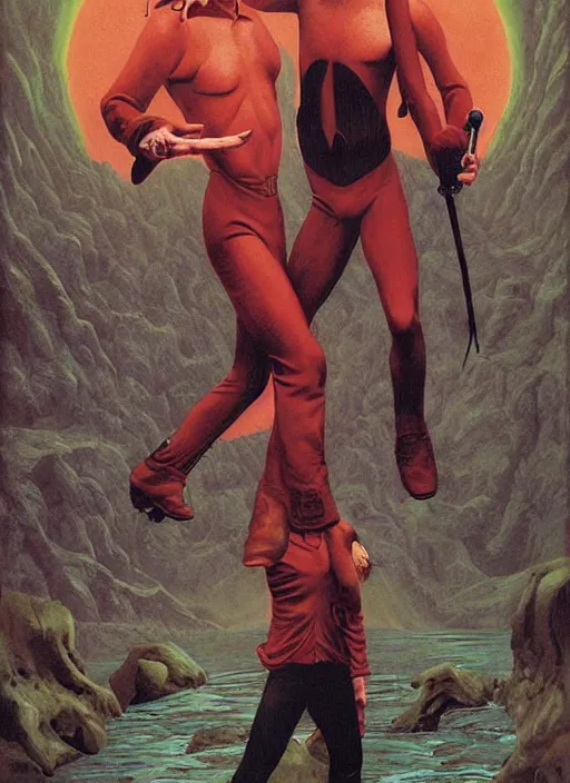 Image similar to twin peaks poster art, david bowie fighting his doppelganger gemini good and evil fantasy by, wayne barlowe, old retro pulp, by michael whelan, rossetti bouguereau, artgerm, nostalgic, old fashioned