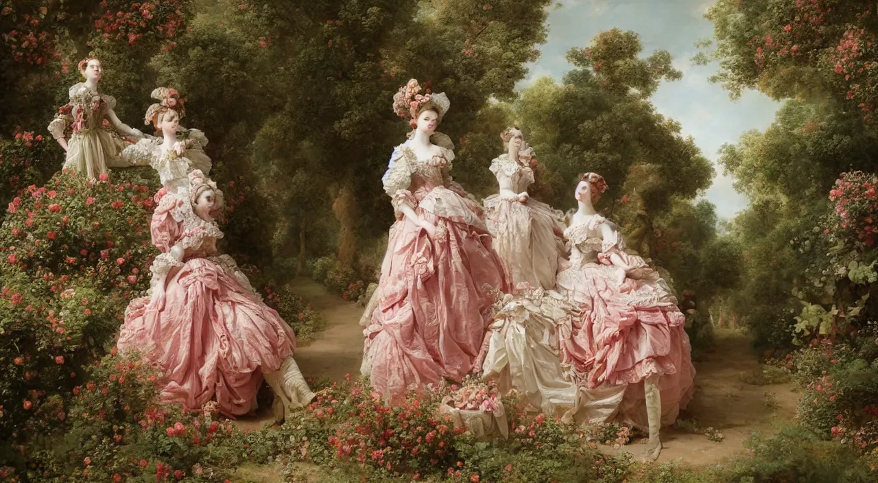 Prompt: fashion editorial by Jean-Honoré Fragonard. outdoor garden. highly detailed. 8k. depth of field. photography