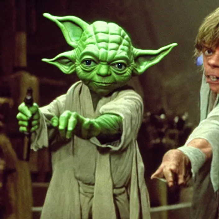 Image similar to a hyperdetailed studio photo of master yoda dancing with luke skywalker