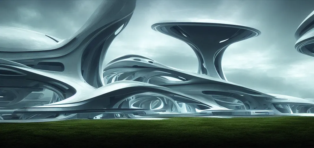 Image similar to a futuristic biome, designed by zaha hadid, sci - fi, digital art by paul chadeisson