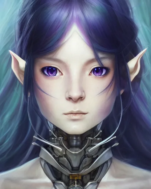 Image similar to art championship winner trending on artstation portrait of an elven mecha warrior princess, portrait cute-fine-face, pretty face, realistic shaded Perfect face, fine details. Anime. realistic shaded lighting by katsuhiro otomo ghost-in-the-shell, magali villeneuve, artgerm, rutkowski, WLOP Jeremy Lipkin and Giuseppe Dangelico Pino and Michael Garmash and Rob Rey head and shoulders, blue hair, matte print, pastel pink neon, cinematic highlights, lighting, digital art, cute freckles, digital painting, fan art, elegant, pixiv, by Ilya Kuvshinov, daily deviation, IAMAG, illustration collection aaaa updated watched premiere edition commission ✨✨✨ whilst watching fabulous artwork \ exactly your latest completed artwork discusses upon featured announces recommend achievement