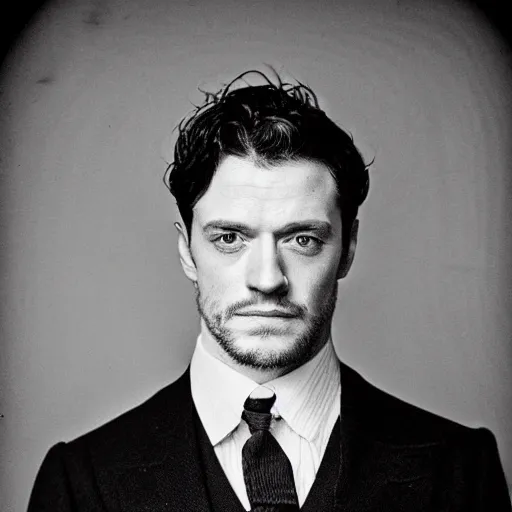 Image similar to headshot edwardian photograph of james mcavoy, henry cavill, sebastian stan, 1 9 2 0 s film actor, suave, charming, realistic face, 1 9 1 0 s, grainy, victorian, soft blur