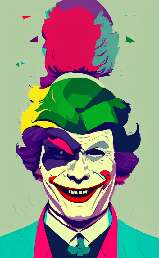 Image similar to individual joker portrait fallout 7 6 retro futurist illustration art by beeple, sticker, colorful, illustration, highly detailed, simple, smooth and clean vector curves, no jagged lines, vector art, smooth andy warhol style