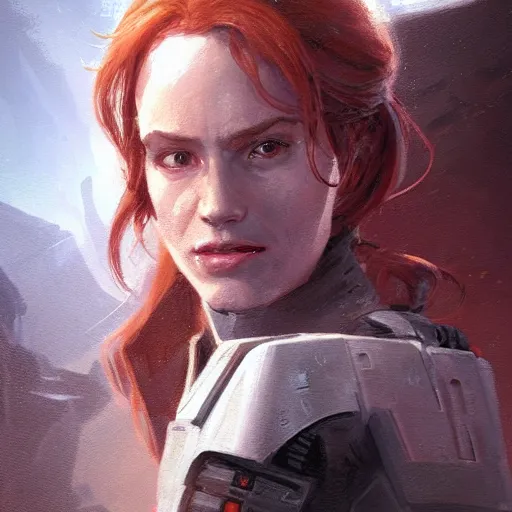 Image similar to portrait of a woman by greg rutkowski, a jedi commander, mara jade, wearing the tactical gear of the galactic alliance, star wars expanded universe, she is about 4 0 years old, highly detailed portrait, digital painting, artstation, concept art, smooth, sharp foccus ilustration, artstation hq