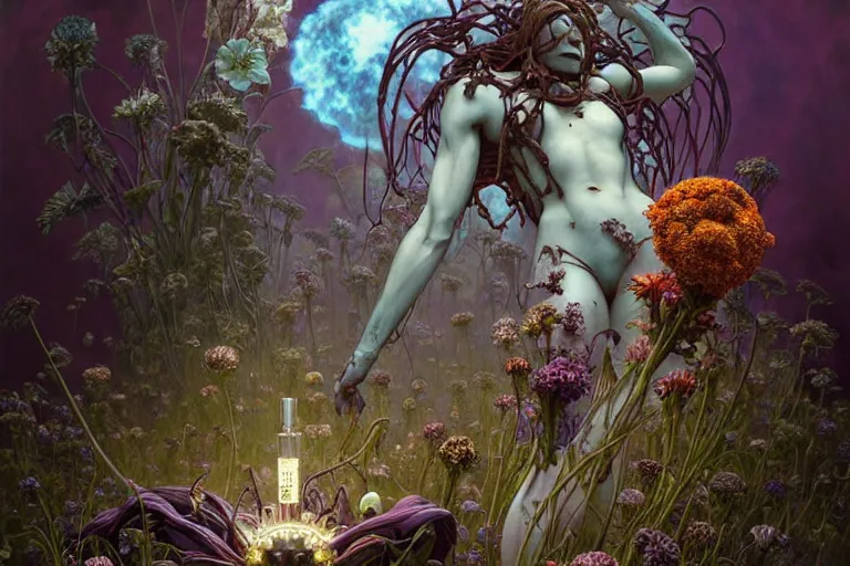 Image similar to the platonic ideal of flowers, rotting, insects and praying of cletus kasady carnage thanos dementor doctor manhattan chtulu mandelbulb spirited away bioshock davinci heavy rain, d & d, fantasy, ego death, decay, dmt, psilocybin, art by artgerm and greg rutkowski and alphonse mucha and john bauer