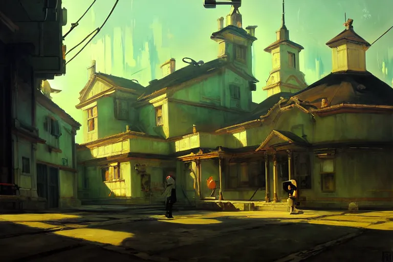 Image similar to baroque oil painting of anime key visual environment concept art of of aperture science laboratories from portal 2, acrylic painting, trending on pixiv fanbox, palette knife and brush strokes, style of makoto shinkai jamie wyeth james gilleard edward hopper greg rutkowski studio ghibli genshin impact