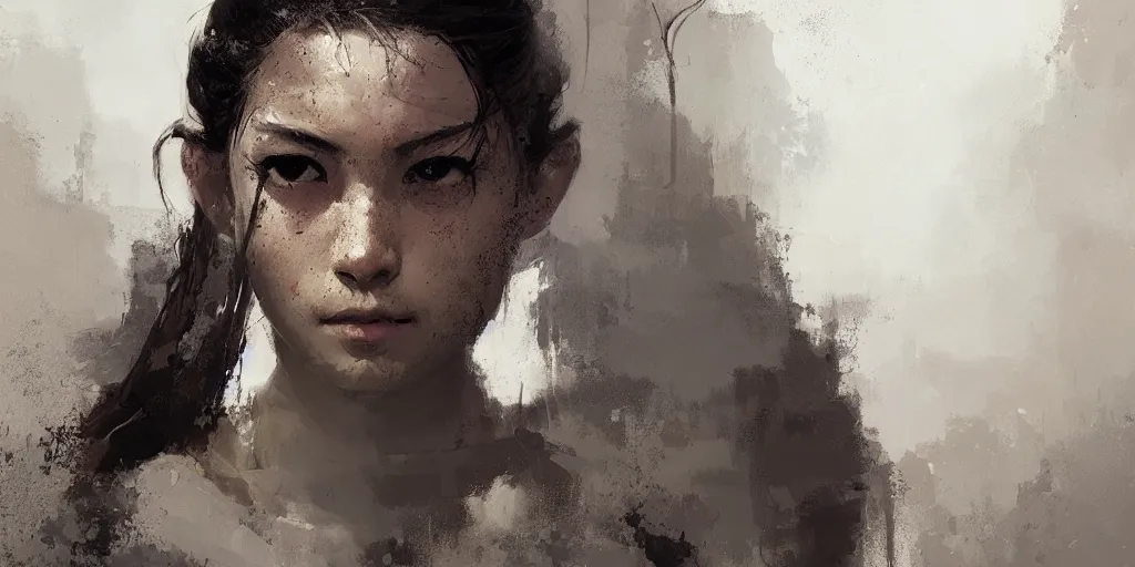 Image similar to female monk girl, beautiful face, rule of thirds, intricate outfit, spotlight, by greg rutkowski, by jeremy mann, digital painting