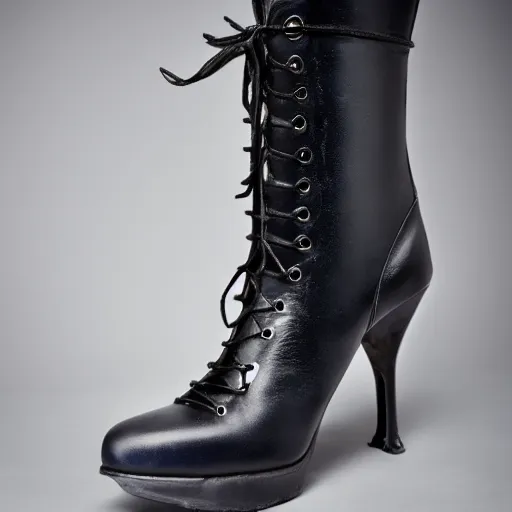 Prompt: Gothic boots, studio shot isolated on blue background. 8k