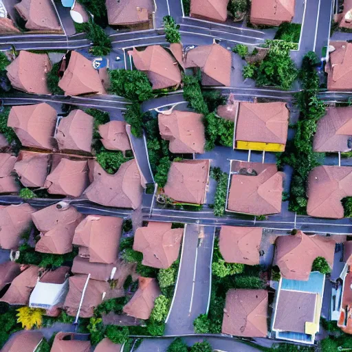 Image similar to a scared hamster flying on a drone above a neighborhood, close up