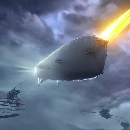 an airship that flies through a storm and shines into | Stable ...