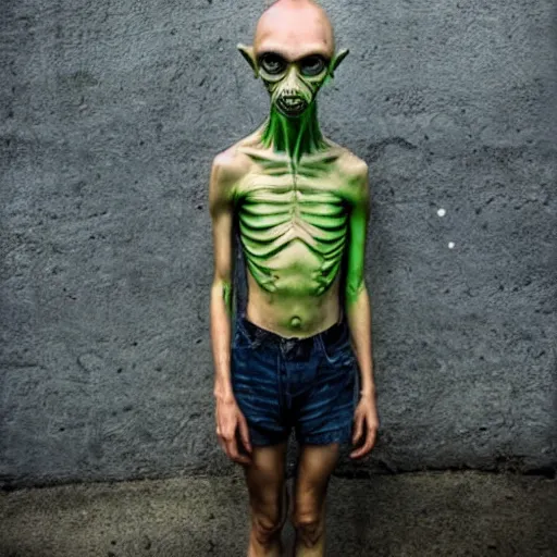 Prompt: alien disguised as a human, photography