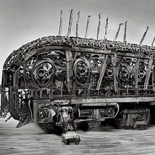 Image similar to boxcar made of human meat and bone, biomechanical railroad, highly detailed, War Photography, by H.R. Giger