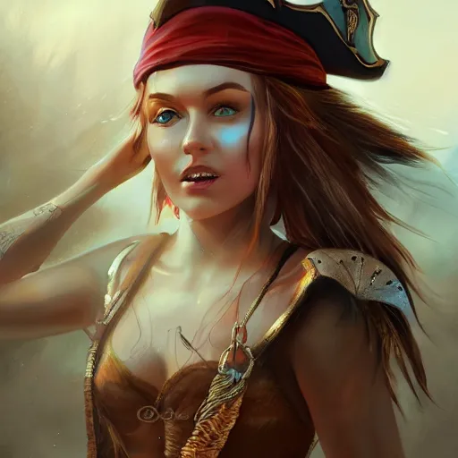 Prompt: beautiful young woman as a pirate captain, thunderstorm, diffuse lighting, full body, fantasy, intricate, highly detailed, lifelike, photorealistic, digital painting, artstation, illustration, concept art, smooth, sharp focus