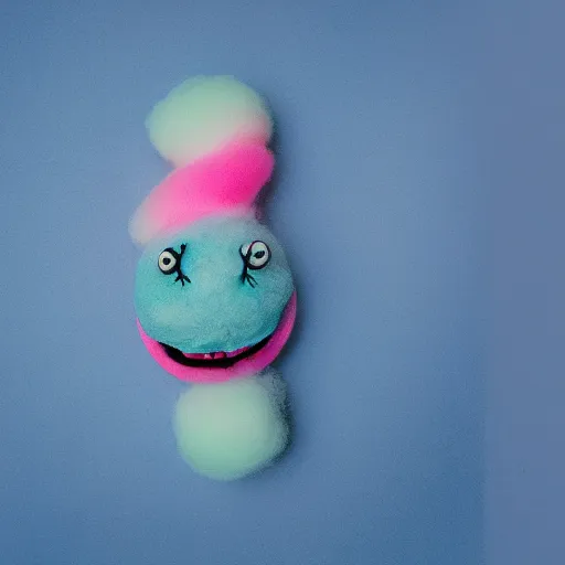 Image similar to photo of a cute caterpillar made of cotton candy that looks like a cute clown