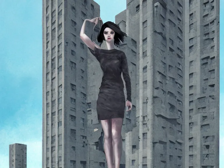 Prompt: full body portrait of a woman styled after a brutalist tower block, fantasy artwork, award winning, very very very very very very very beautiful scenery, artstation