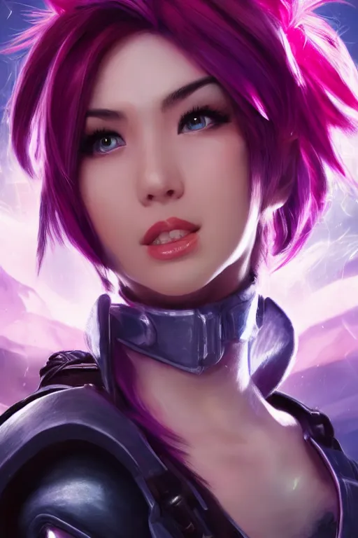 Prompt: ultra realistic facial portrait of vi from league of legends, digital art, character portrait, highly detailed, trending on artstation, lens flare, atmosphere, hyper realistic, cinematic lightning, sharp focus, unreal engine 5, extreme details perfect face, pretty face, fine - face, illustration, 8 k, ultra texture, masterpiece