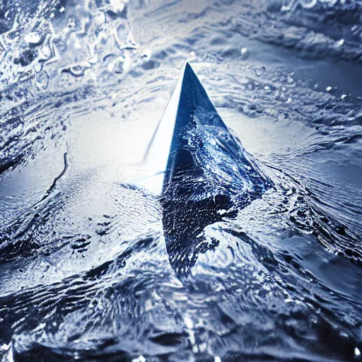 Image similar to water artwork manipulation inside the shape of an upside - down triangle on the ocean water, ray tracing, realistic water, focus, long shot, 8 k resolution, cinematic, water art photoshop