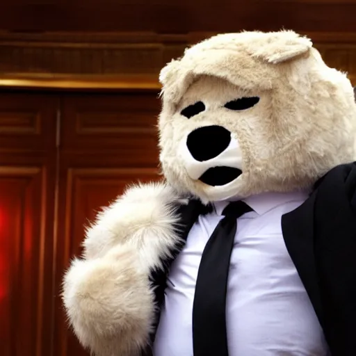 Image similar to donald trump putting on a furry suit