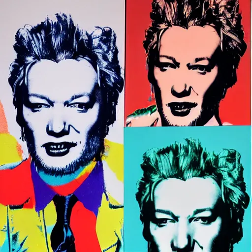 Image similar to andy warhol paintings of blake shelton in a mysterious forest