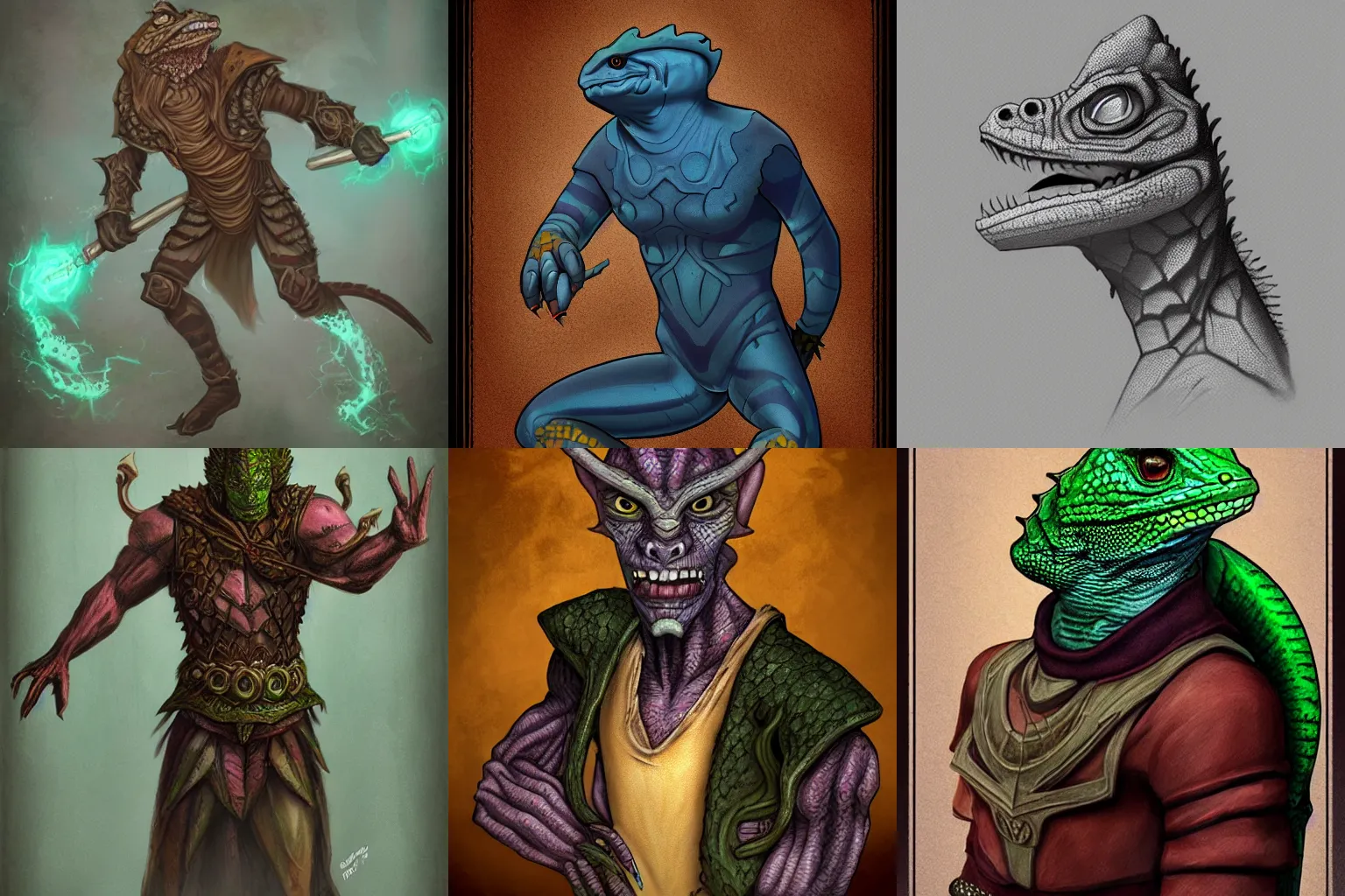 Prompt: Lizard person, character portrait, fantasy art, D&D