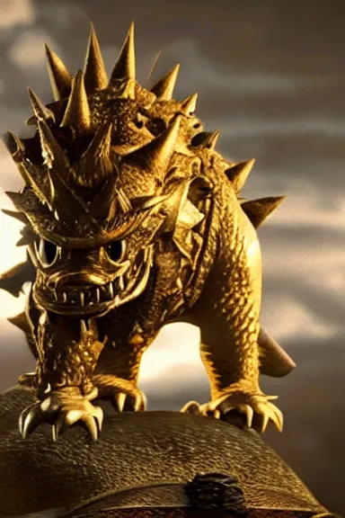 Image similar to very very intricate photorealistic photo of bowser in an episode of game of thrones, photo is in focus with detailed atmospheric lighting, award - winning details