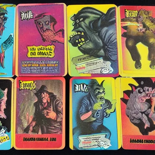 Image similar to movie monster bubble gum cards from the 5 0 s to the 7 0 s