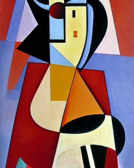 Prompt: a painting of a woman with a red hat, a cubist painting by liubov popova, behance, cubism, picasso, cubism, fauvism